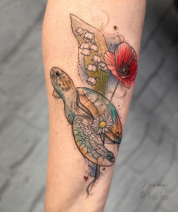 Turtle and flowers