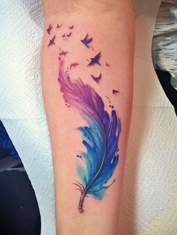 Matching feather with birds tattoos for Melanie and Shaina - Dolly's Skin  Art Tattoo Kamloops BC