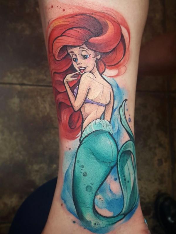 Watercolor little mermaid tattoo