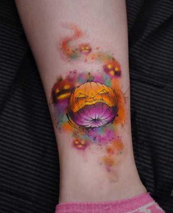 Watercolor pumpkin tattoo