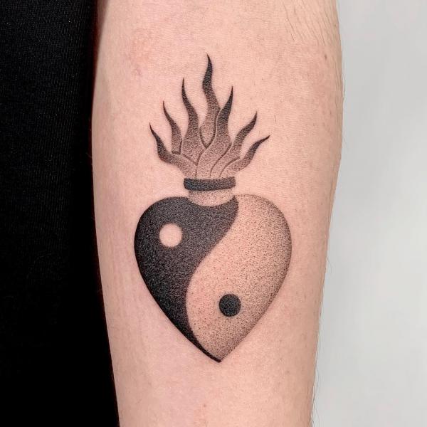 Yin Yang sacred heart dotwork tattoos