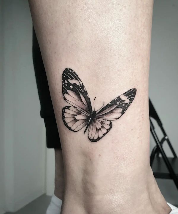 black and white monarch butterfly tattoo
