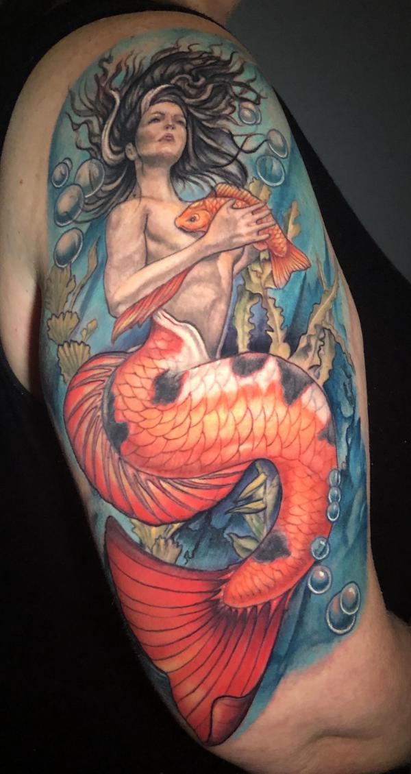 koi fish and mermaid tattoo