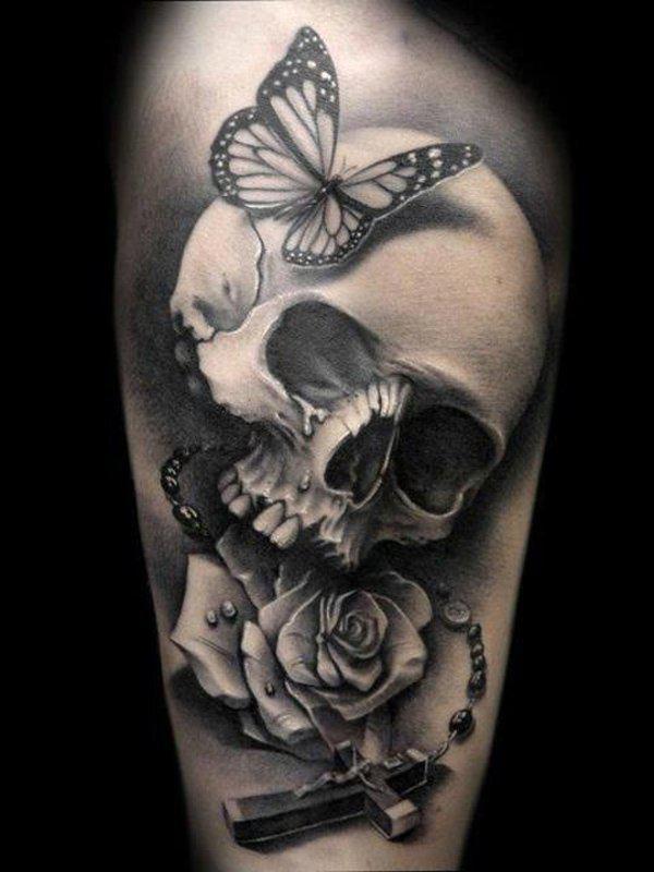monarch butterfly skull tattoo