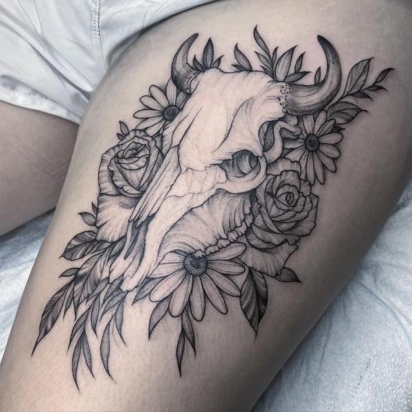 50+ Meaningful Bull Skull Tattoo Designs | Art and Design