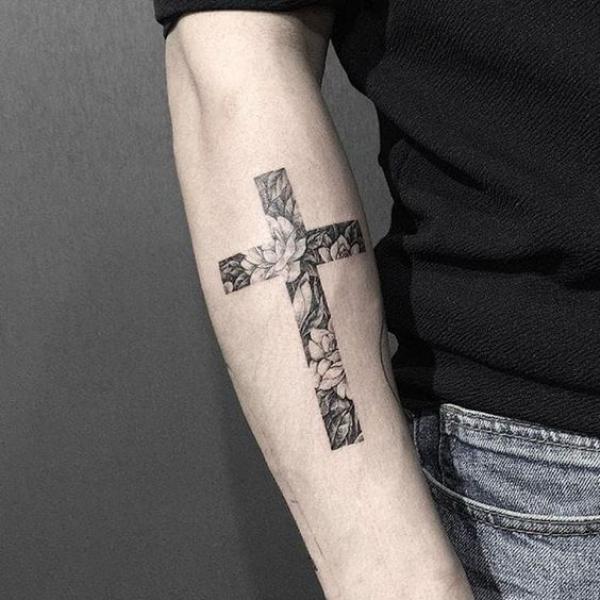 A cross with rose print