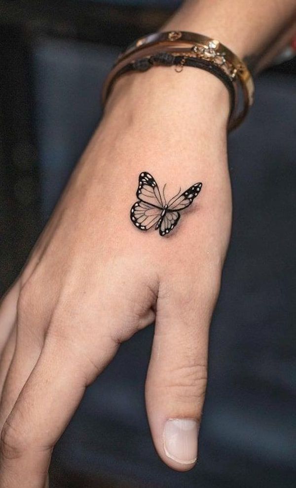 Single 3d butterfly tattoos on hand
