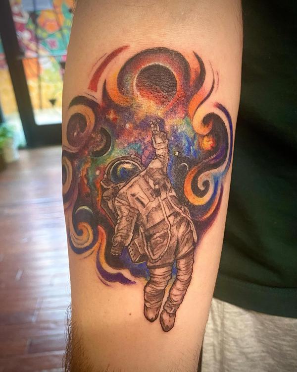 An Astronaut falling out of moon galaxy