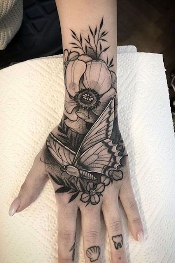 Black and white flower and butterfly