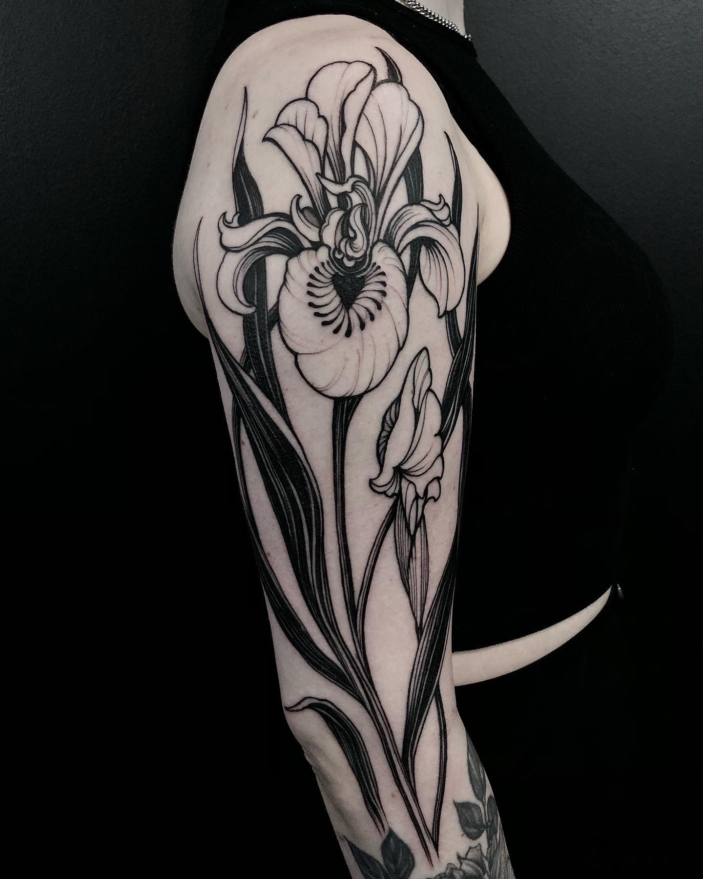 Black and grey iris flower tattoo  Tattoogridnet