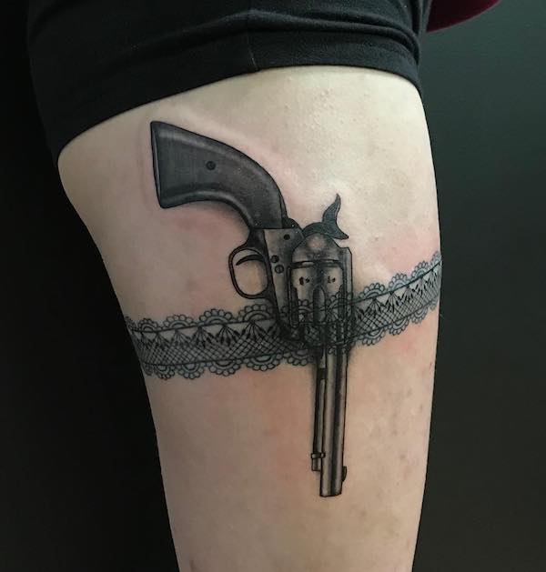 Black lace trim with pistol