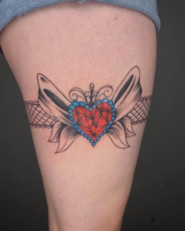 Black silk garter with diamante bow