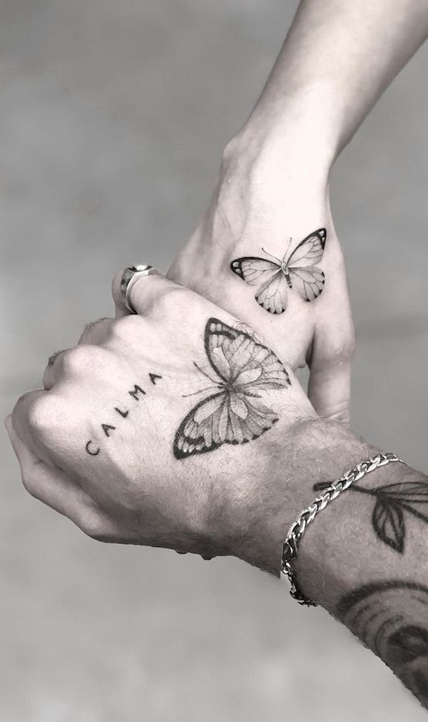 Butterfly matching tattoos for couples