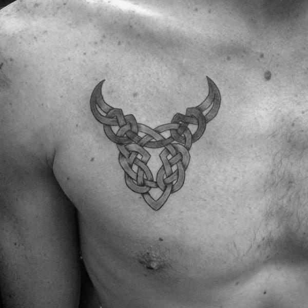 Celtic knots taurus chest tattoo