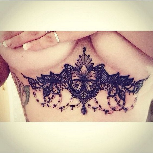 Feminine Lace Sternum Tattoo