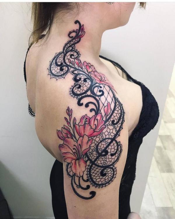 Flower and lace with swirls