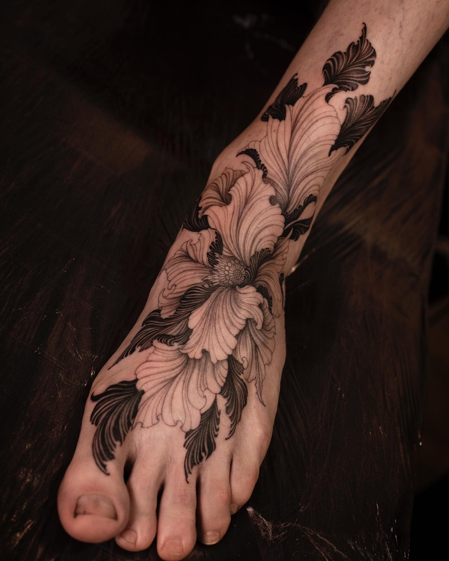 Japanese iris wrist and hand tattoo
