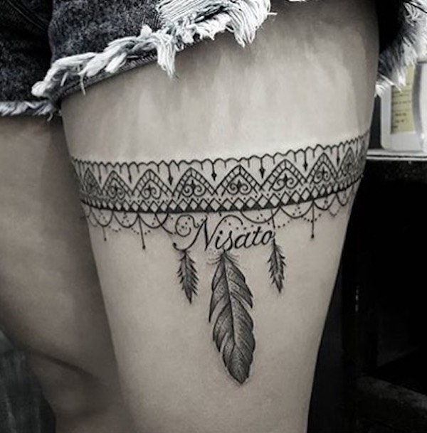 Lace and feather garter