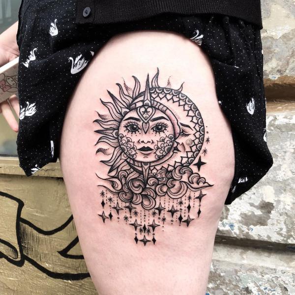 Mandala crescent moon and sun with star pendant