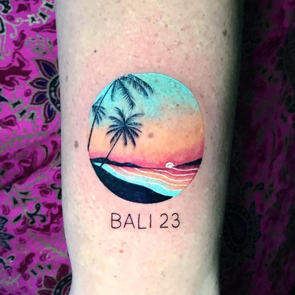 Ocean View through a circular palm Frame