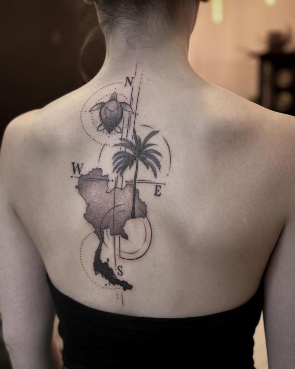 Oceania continent with turtle and palm tree