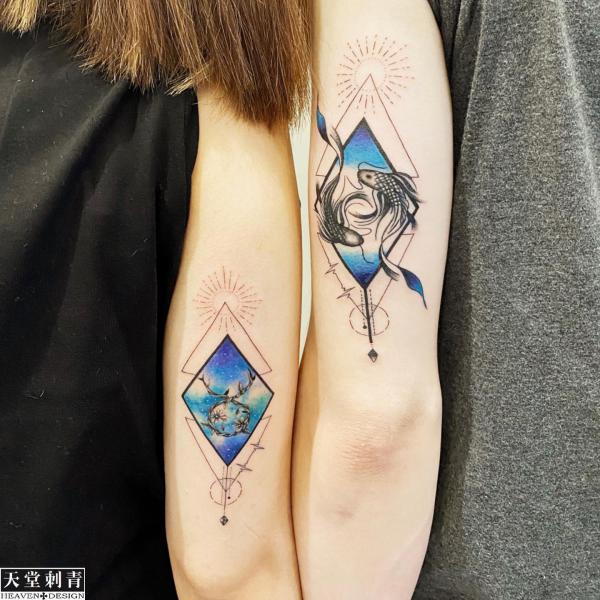 Pisces and Taurus matching tattoos