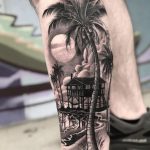 Realistic tropical paradise with palm tree