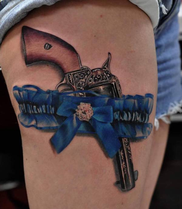 Ruffled Satin ribbon garter with pistol