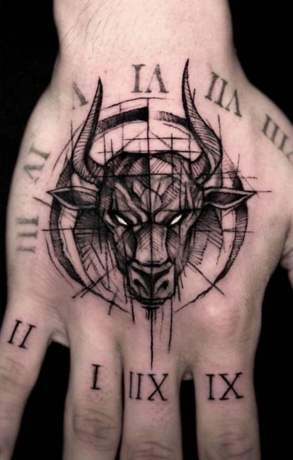 Sketchy bull head in center of clock numbers