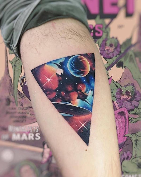 Space Moon and Stars Tattoo