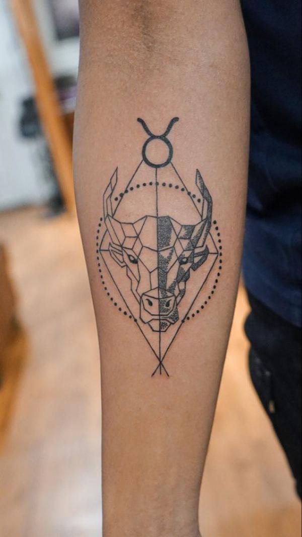 Taurus head and Glyph with Geometric Patterns