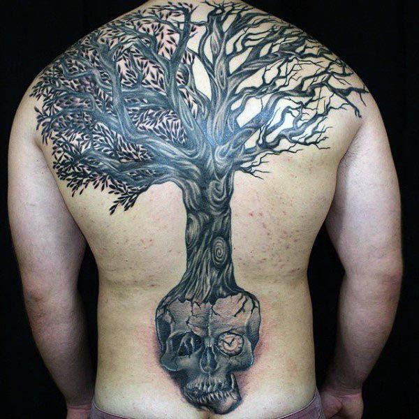 Tree of life transitioning into a skull