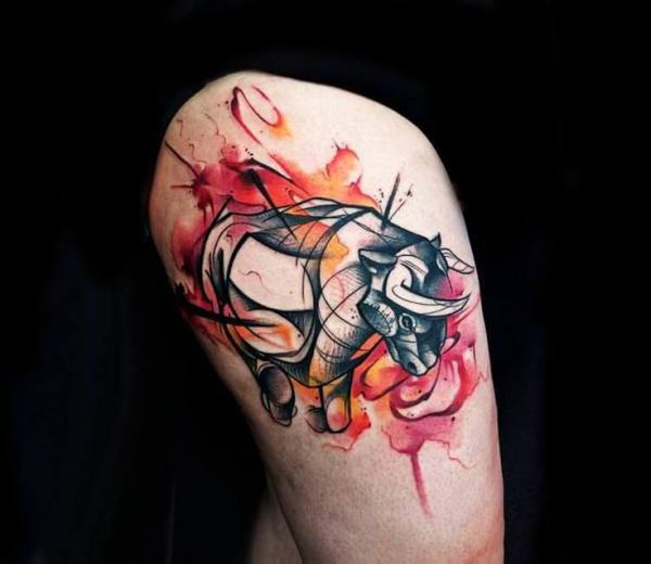 Watercolor Bull Silhouette