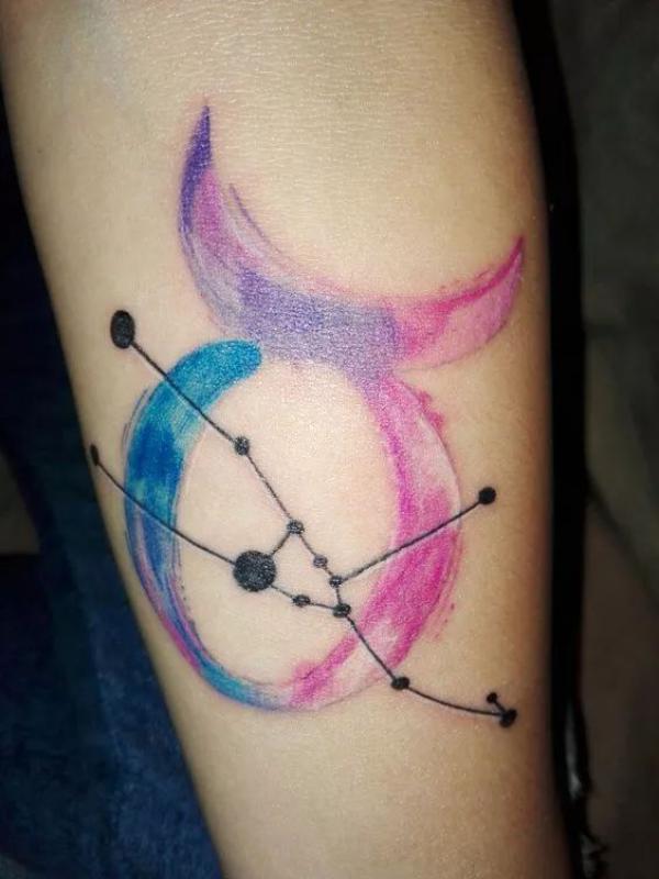 Watercolor Taurus Glyph and Constellation map