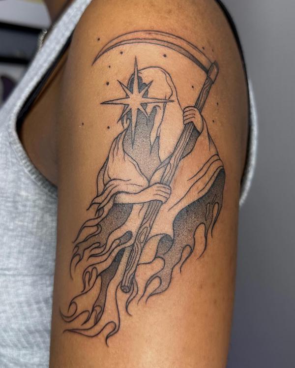 Abstract grim reaper tattoo
