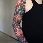 Chrysanthemum wave full sleeve tattoo
