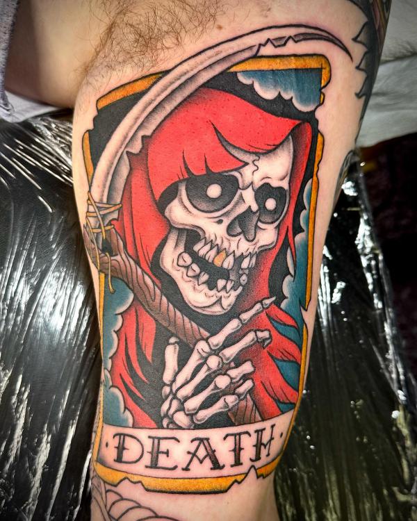 Colored grim reaper with the word Death