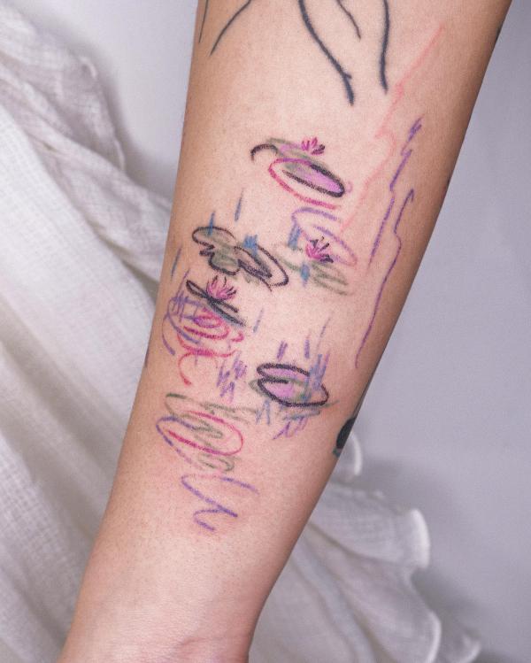 Crayon drawing water lily