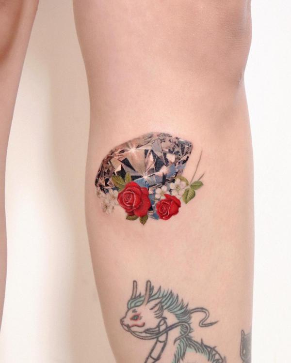 Diamond and flower tattoo 1