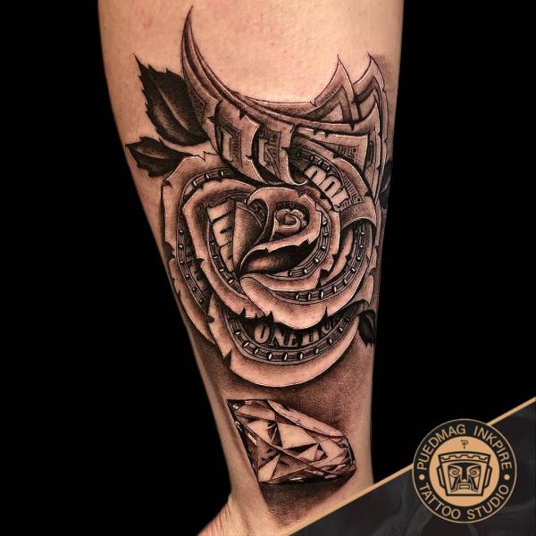 Diamond and money rose tattoo