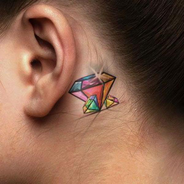 Diamond behind ear tattoo