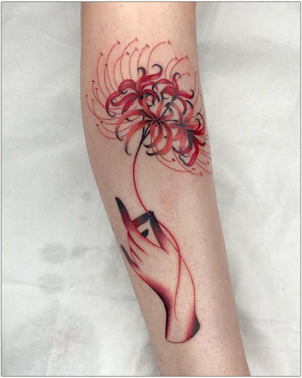 Red Spider Lily Lycoris radiata tattoo on the  Tattoos for women  flowers Lily tattoo Lily tattoo design