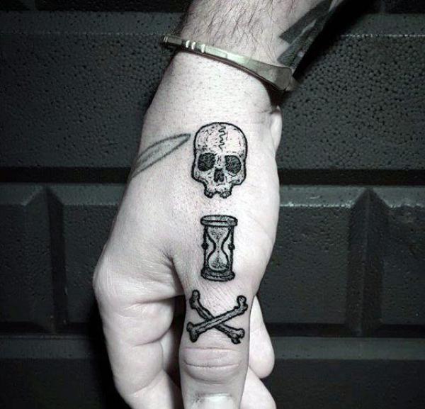 Hourglass between skull and crossbones