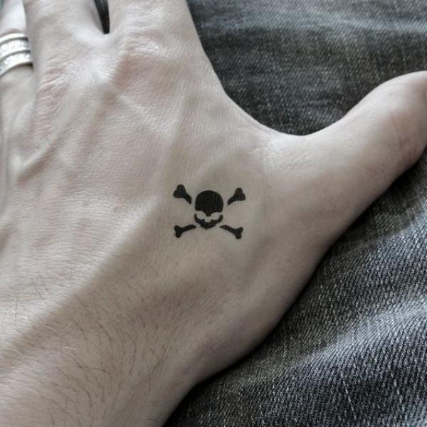 Minimalist Jolly roger ink on hand