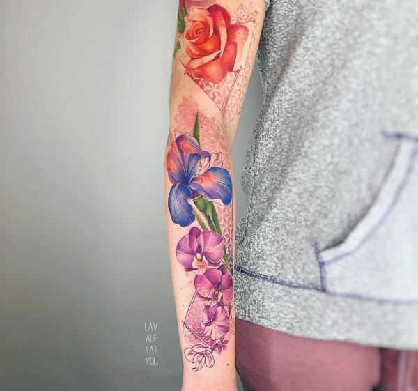 Orchids irises and roses