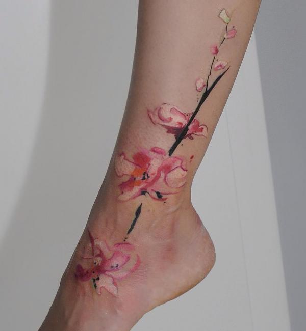 Pink orchid on the ankle