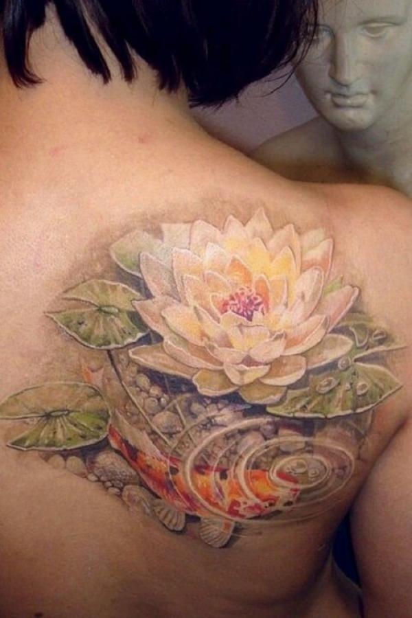 Realistic water lily on shoulder blade