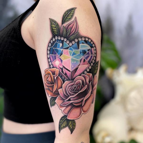 Rose and diamond tattoo