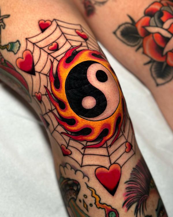 Spider web Yin Yang tattoo