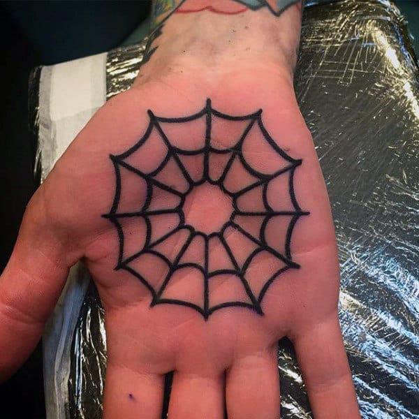 Spider web palm tattoo